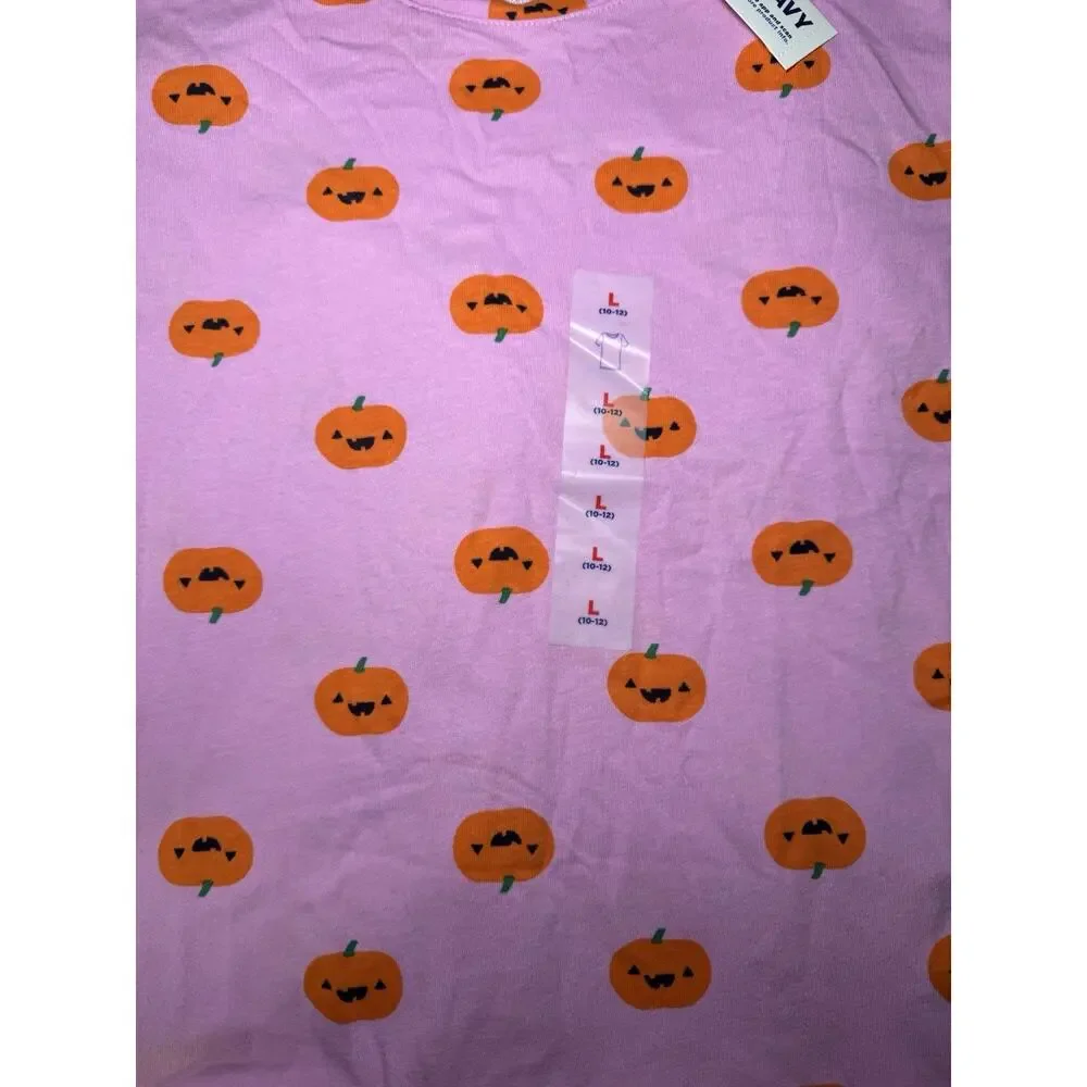 Old Navy Girls Large (10-12) Short Sleeve T-Shirt Pink W/Pumpkin Faces NWT NEW